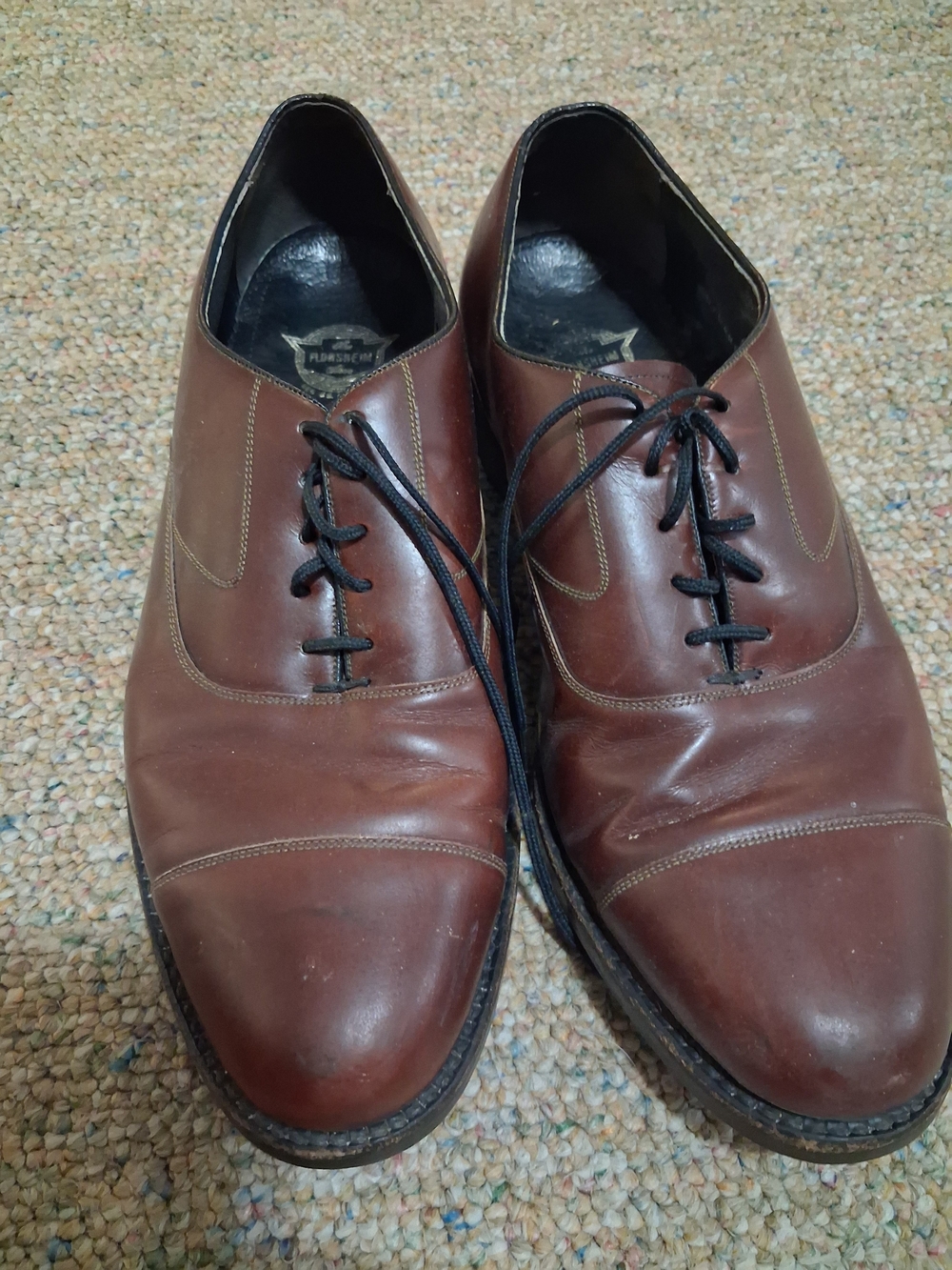 Florsheim Brown Leather Cap-Toe Oxfords with Black Laces